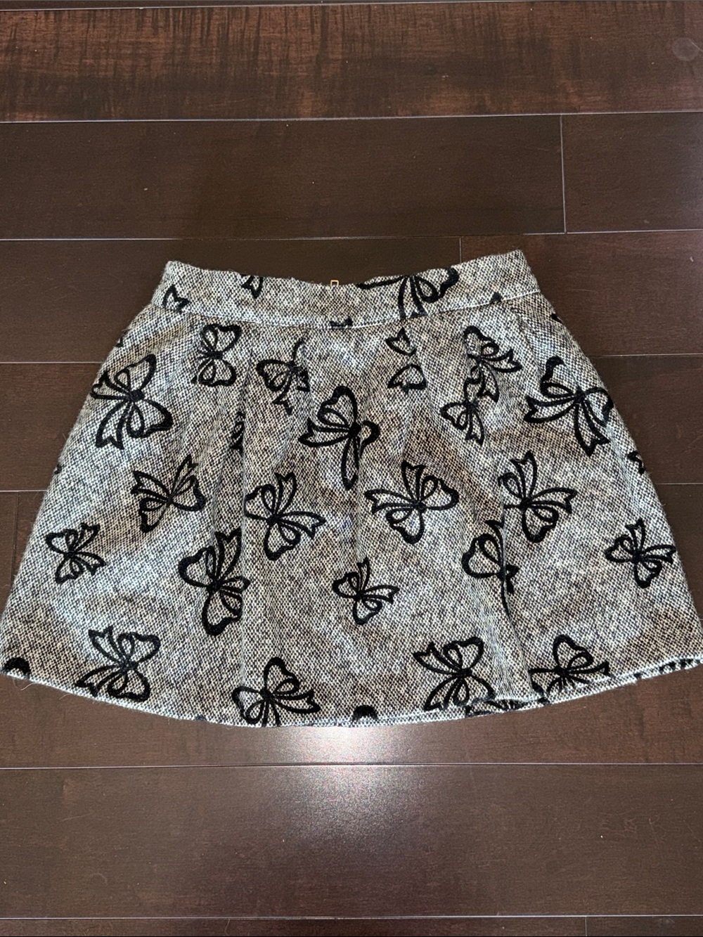 Source Unknown Gray Skater Skirt with Black Butterfly Motif